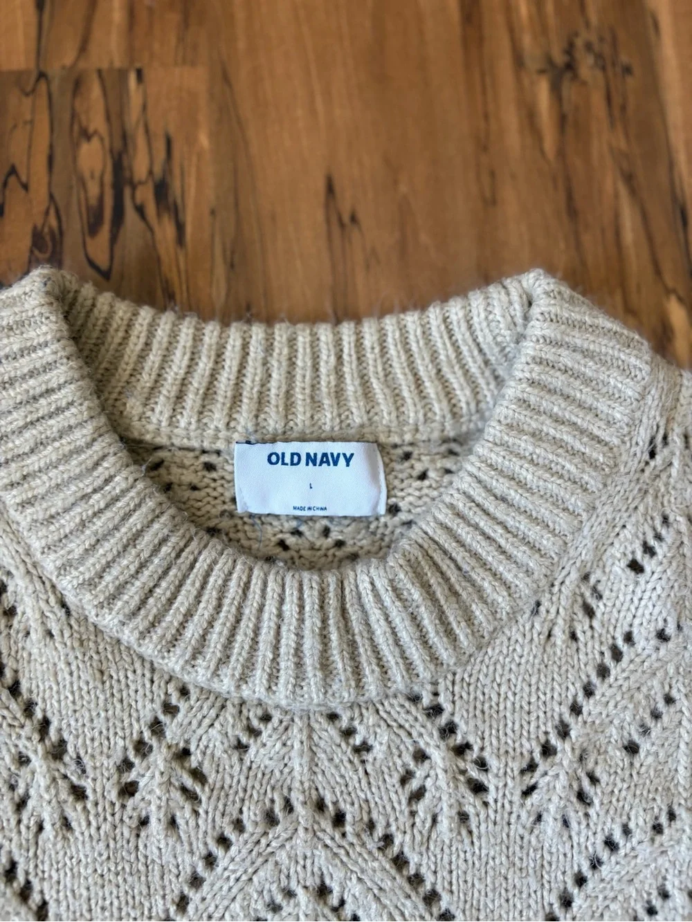 Old Navy Pointelle Knit Cream Long Sleeve Soft Chunky Sweater - Size L